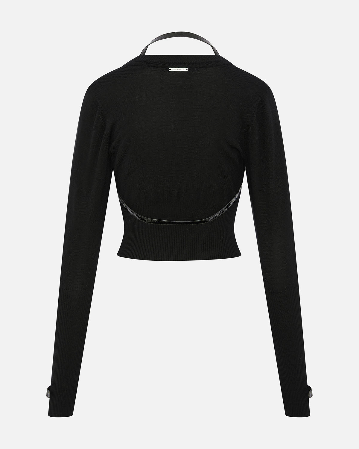NOCTURNE KNIT CARDIGAN WITH PATENT LEATHER BELT BLACK