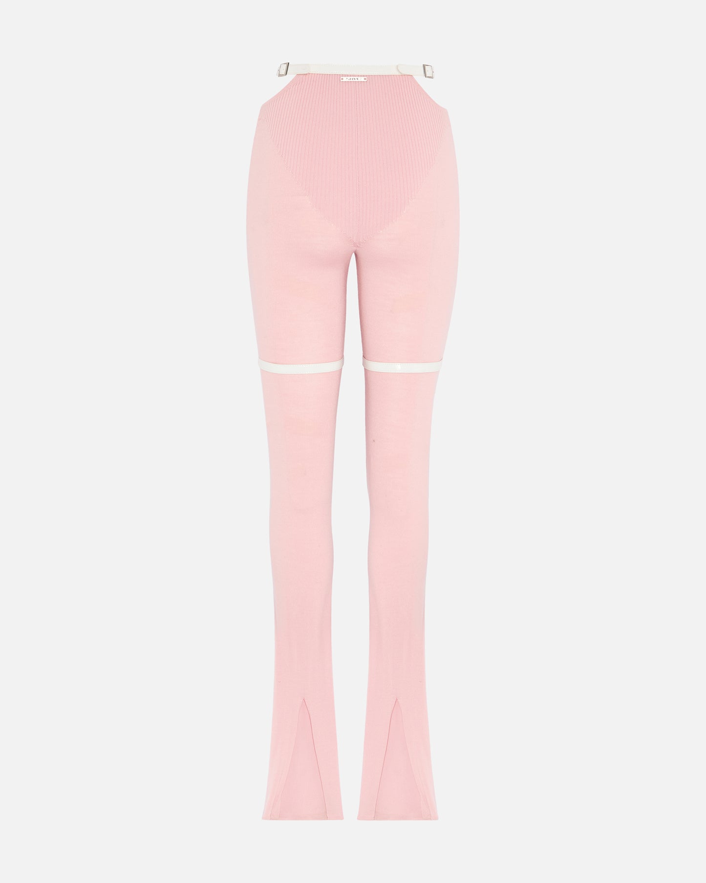 NOCTURNE KNIT PANTS WITH PATENT LEATHER BELT BABY PINK
