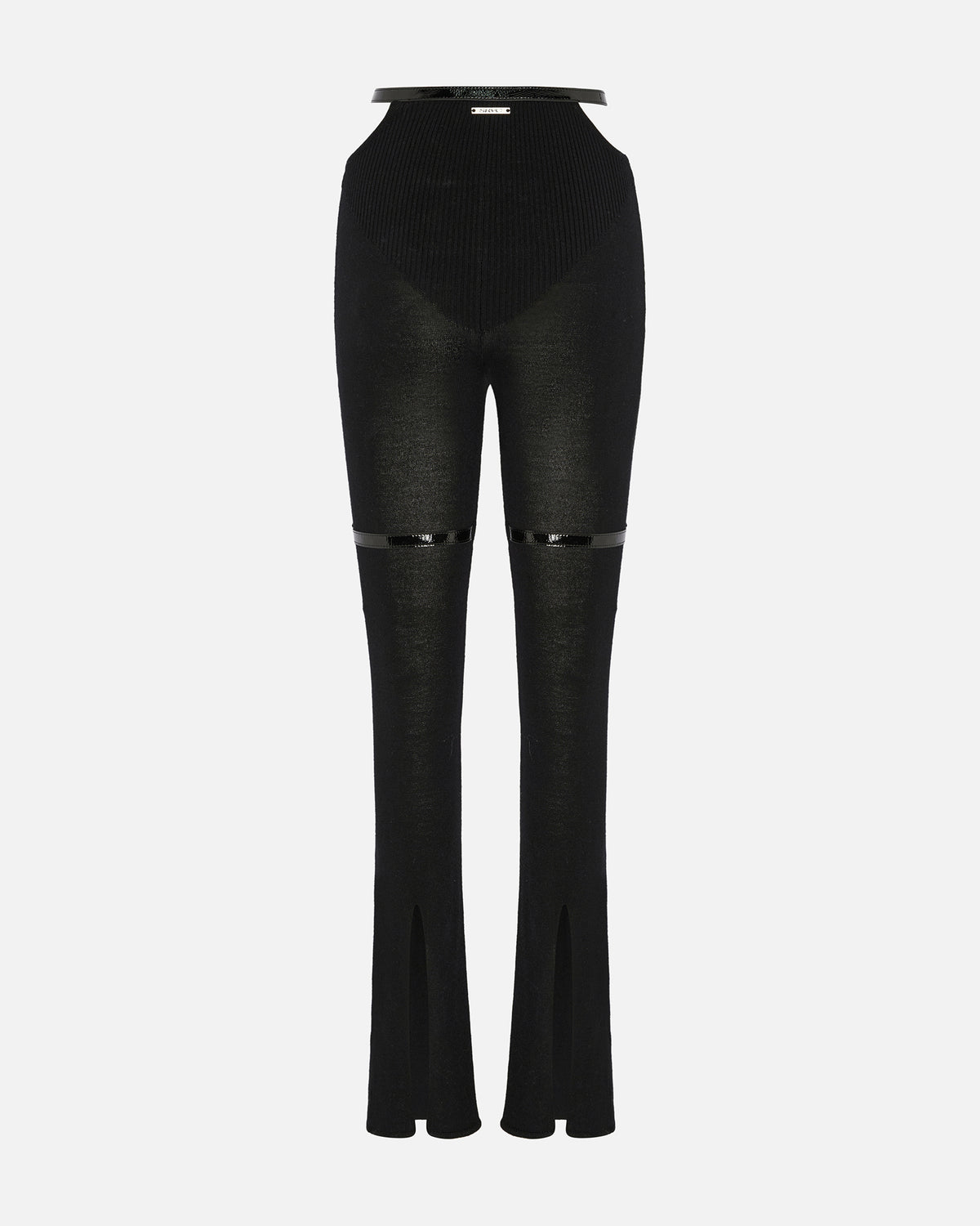 NOCTURNE KNIT PANTS & PATENT LEATHER BELT BLACK