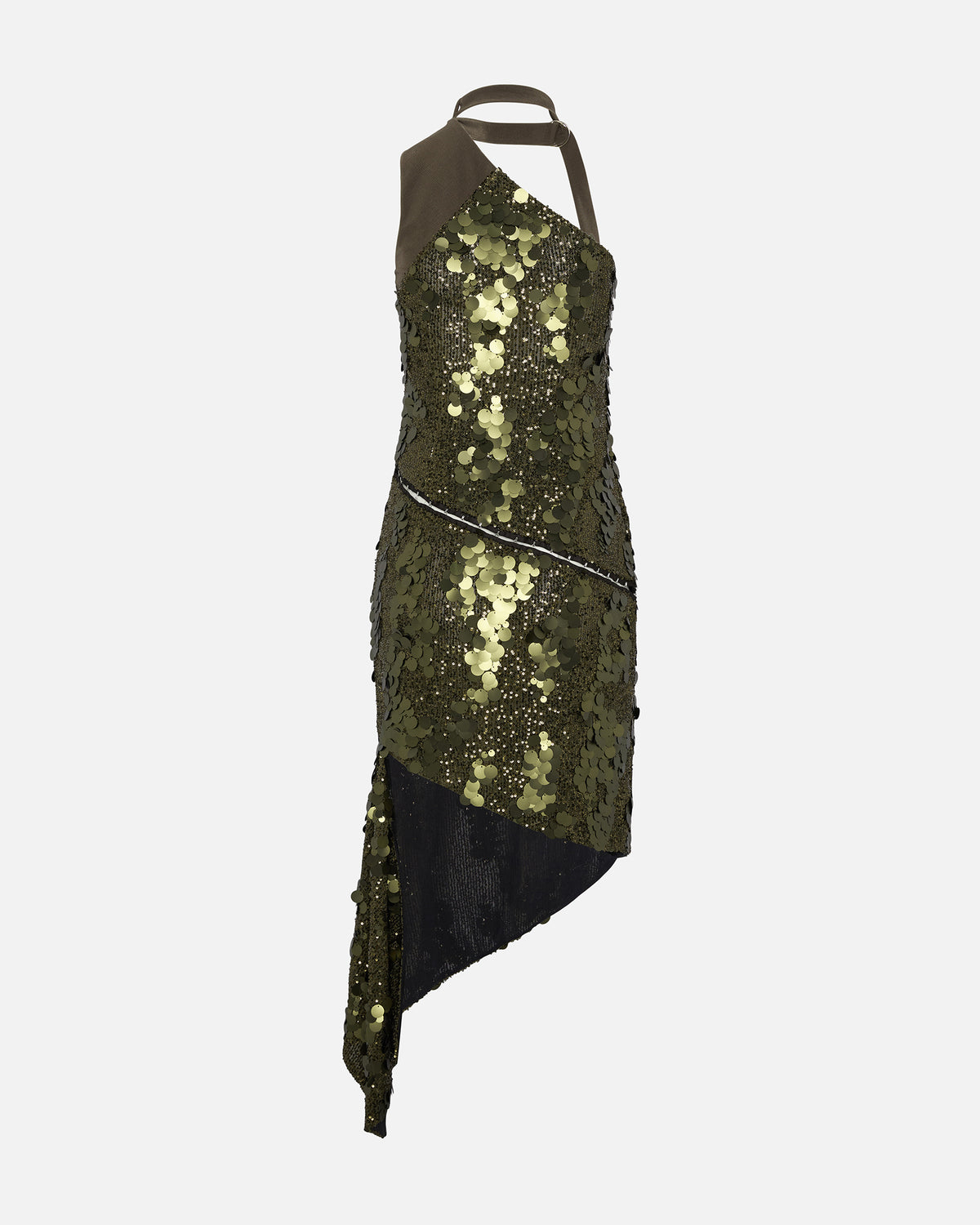 ASYMMETRIC SEQUIN DRESS MILITARY GREEN