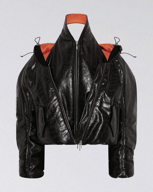 HALTER LEATHER BOMBER JACKET BLACK
