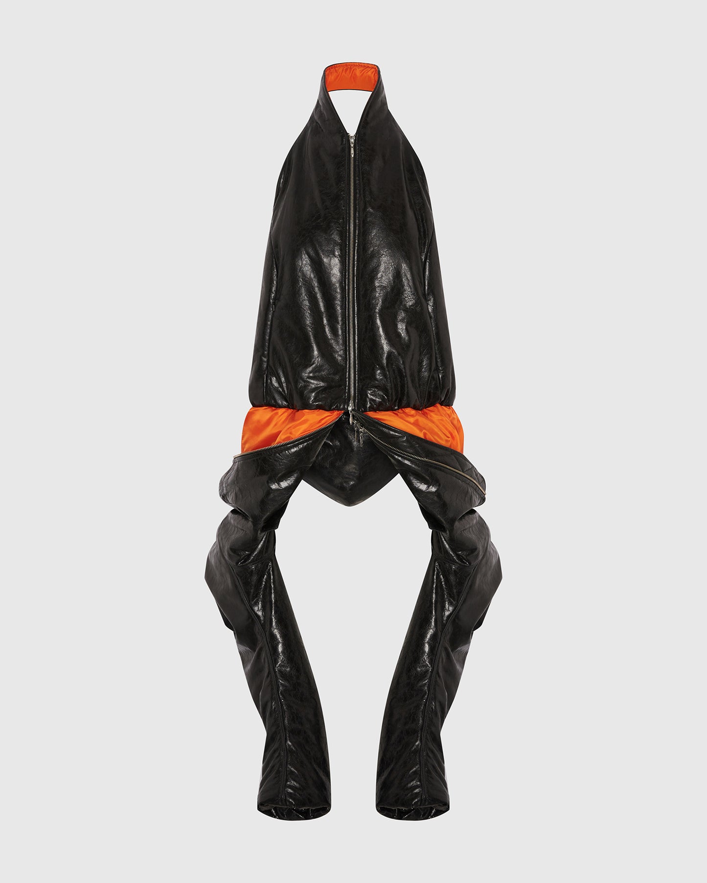 HALTER LEATHER BOMBER JACKET BLACK
