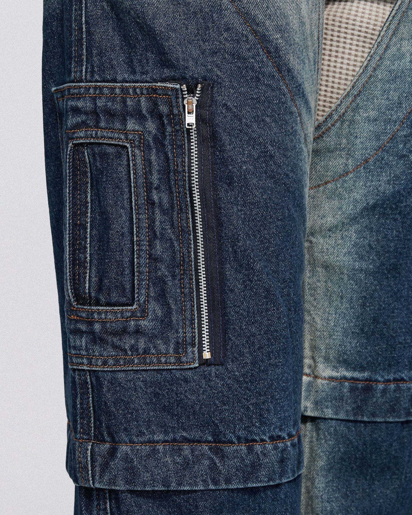 DENIM CARGO PANTS WASHED BLUE