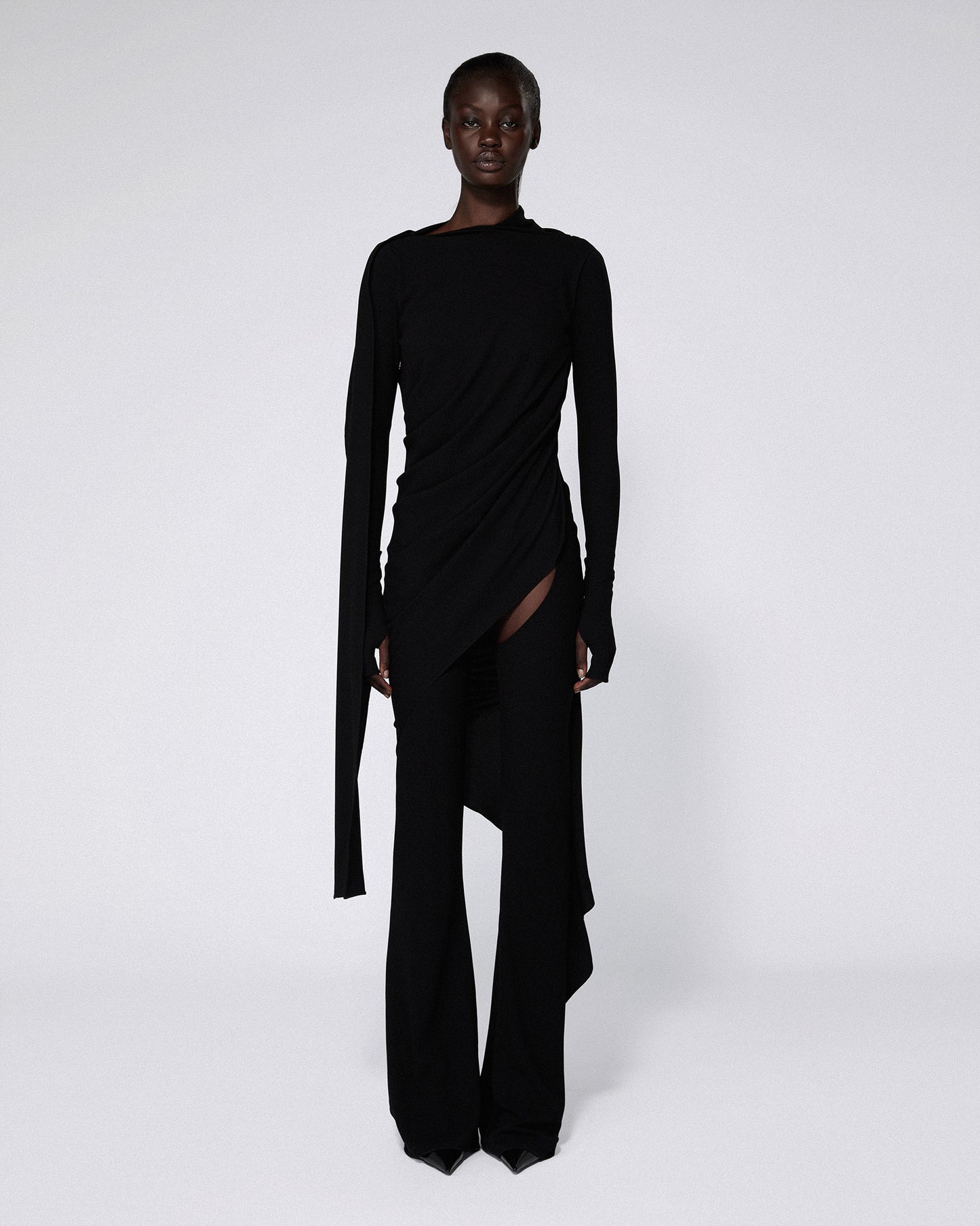 SLASHED DRAPED JUMPSUIT BLACK