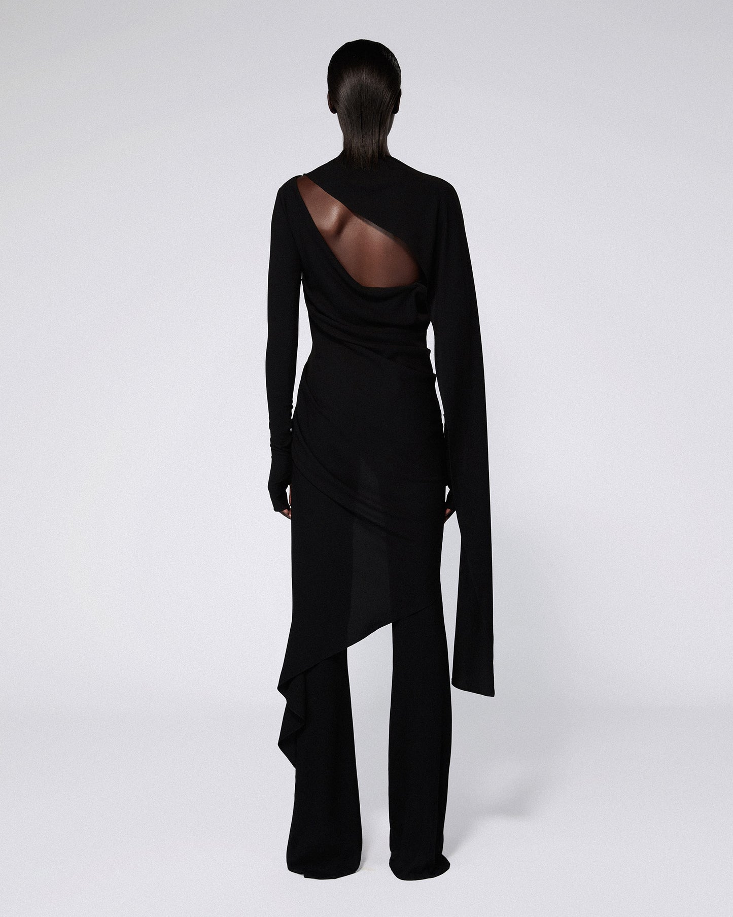 SLASHED DRAPED JUMPSUIT BLACK