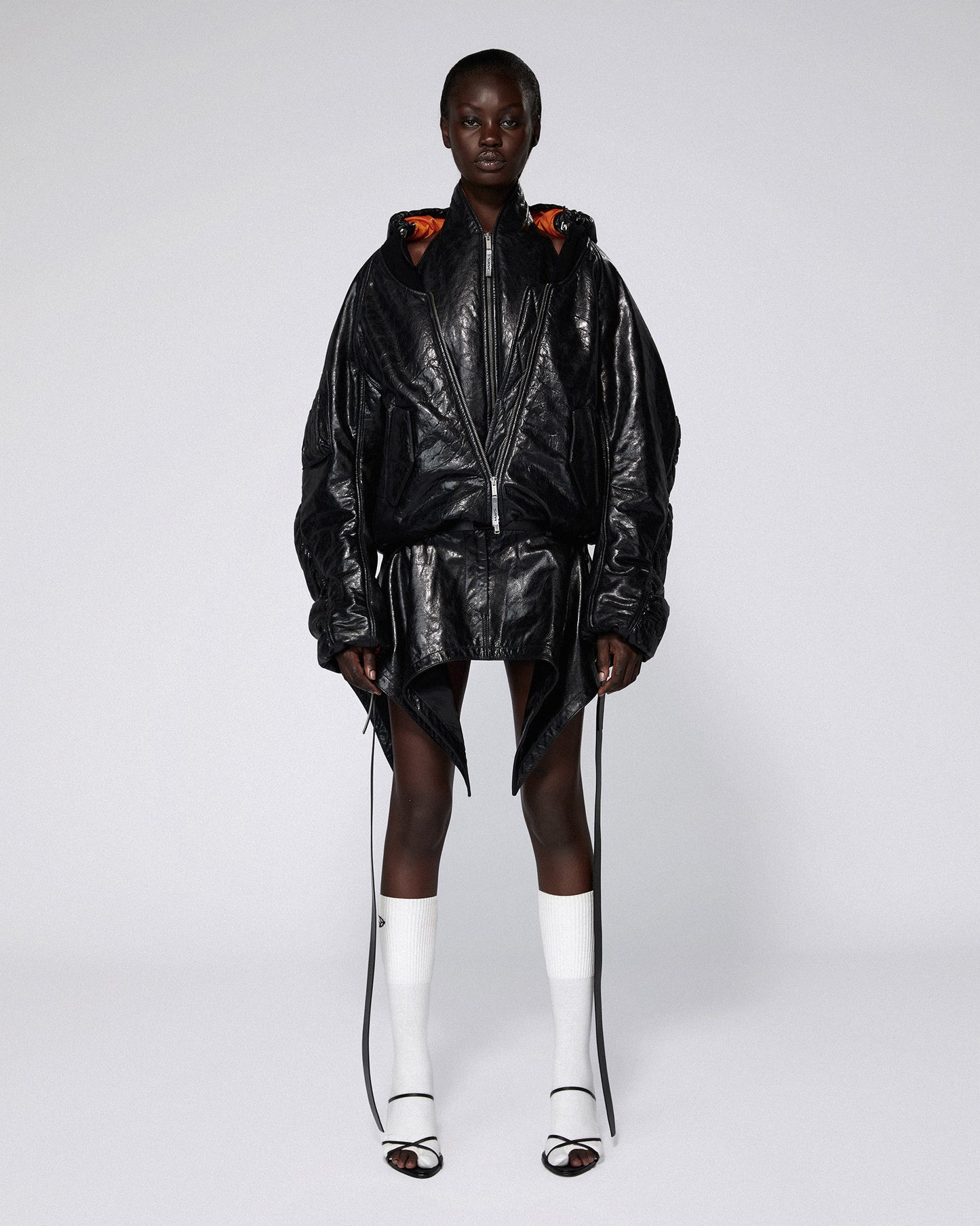 HALTER LEATHER BOMBER JACKET BLACK