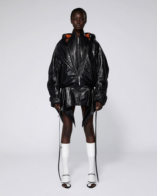 HALTER LEATHER BOMBER JACKET BLACK