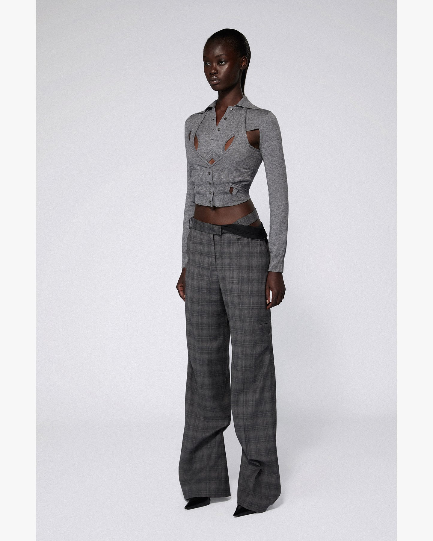 FRAGMENT TAILORED TROUSERS CHARCOAL CHECK