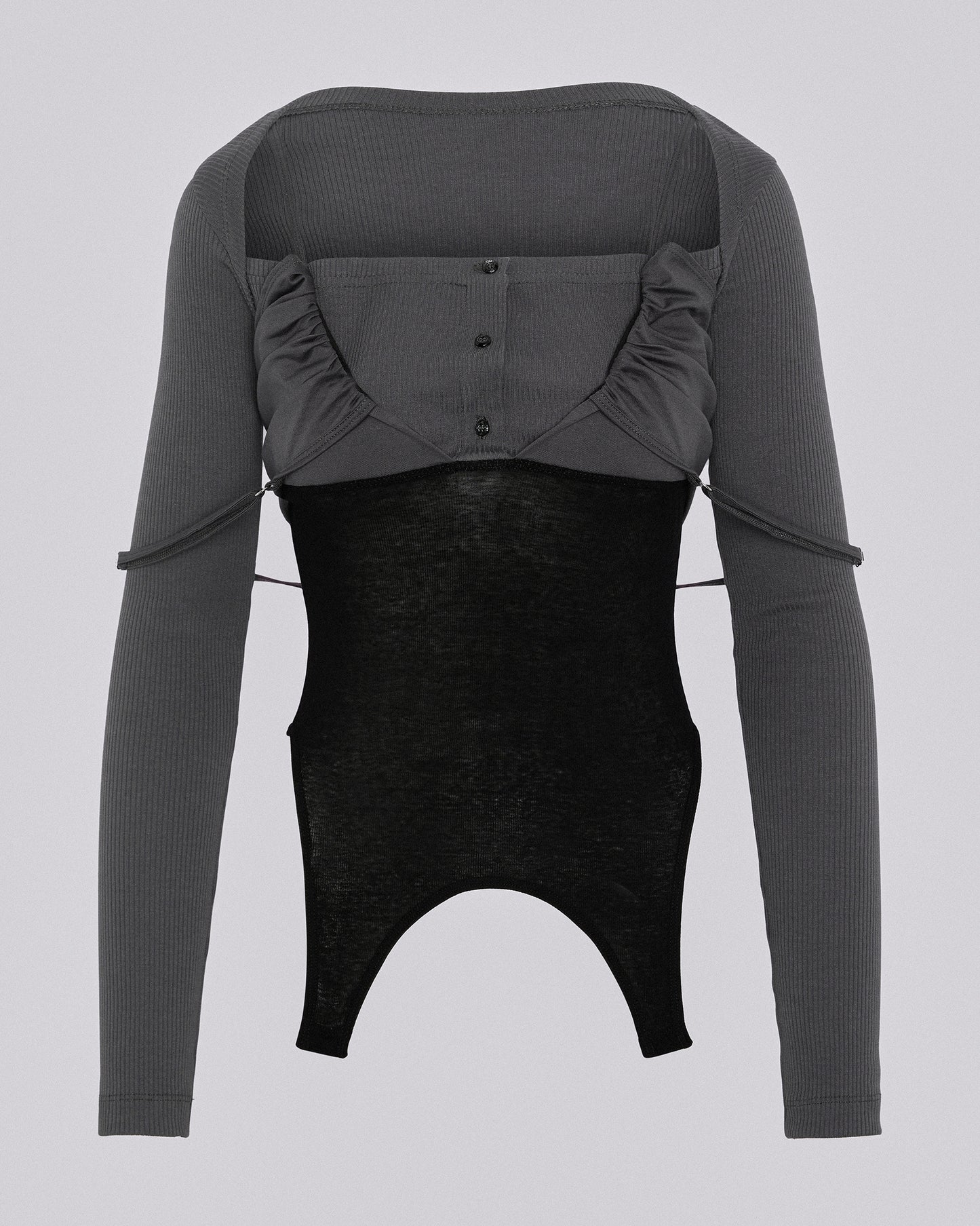 LAYERED PYJAMA TOP DARK GREY