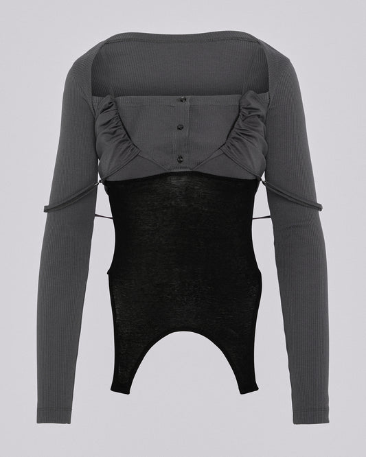 LAYERED PYJAMA TOP DARK GREY