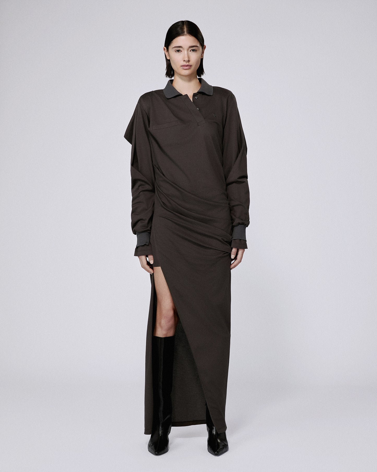 TWISTED POLO DRESS MUD