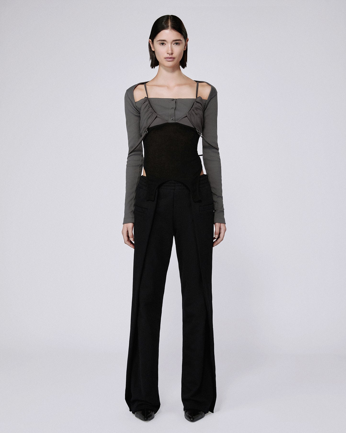 LAYERED PYJAMA TOP DARK GREY