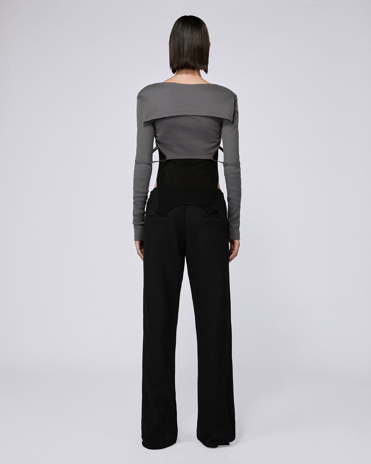 LAYERED PYJAMA TOP DARK GREY