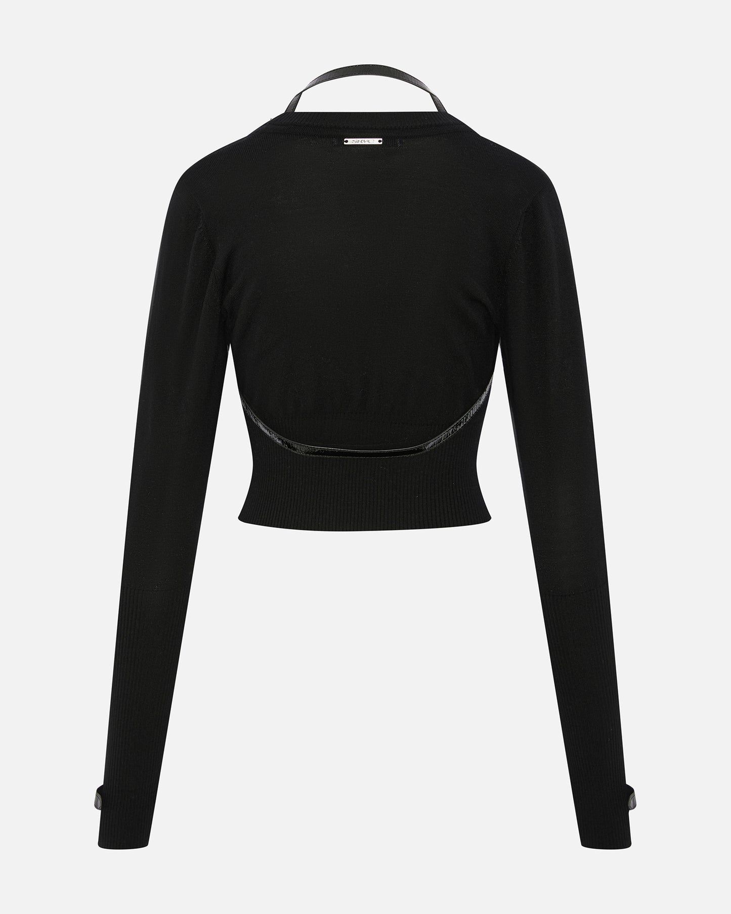 NOCTURNE KNIT CARDIGAN WITH PATENT LEATHER BELT BLACK