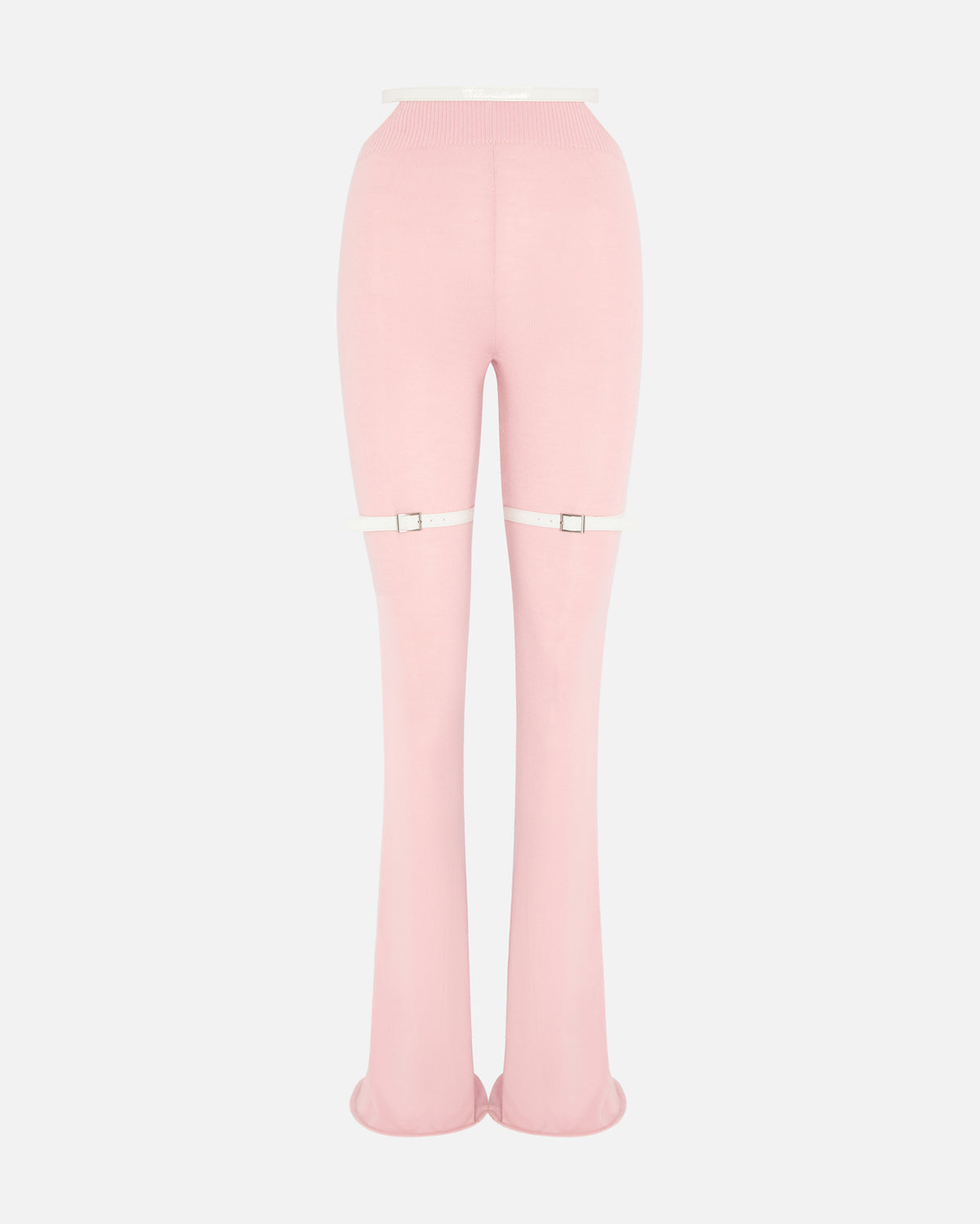 NOCTURNE KNIT PANTS WITH PATENT LEATHER BELT BABY PINK