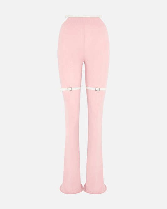 NOCTURNE KNIT PANTS WITH PATENT LEATHER BELT BABY PINK