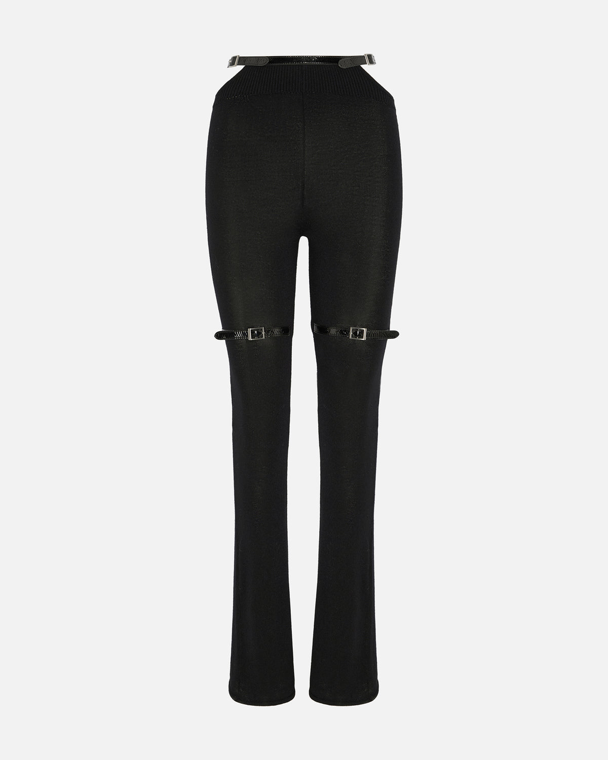 NOCTURNE KNIT PANTS & PATENT LEATHER BELT BLACK