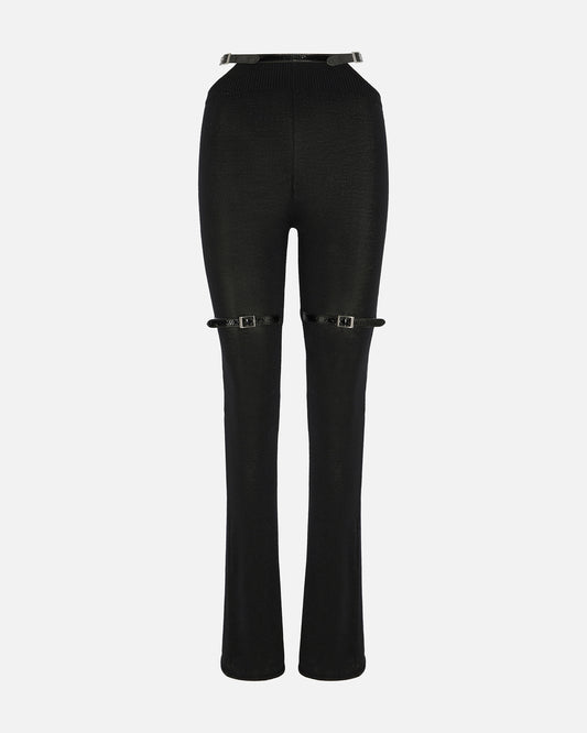 NOCTURNE KNIT PANTS & PATENT LEATHER BELT BLACK