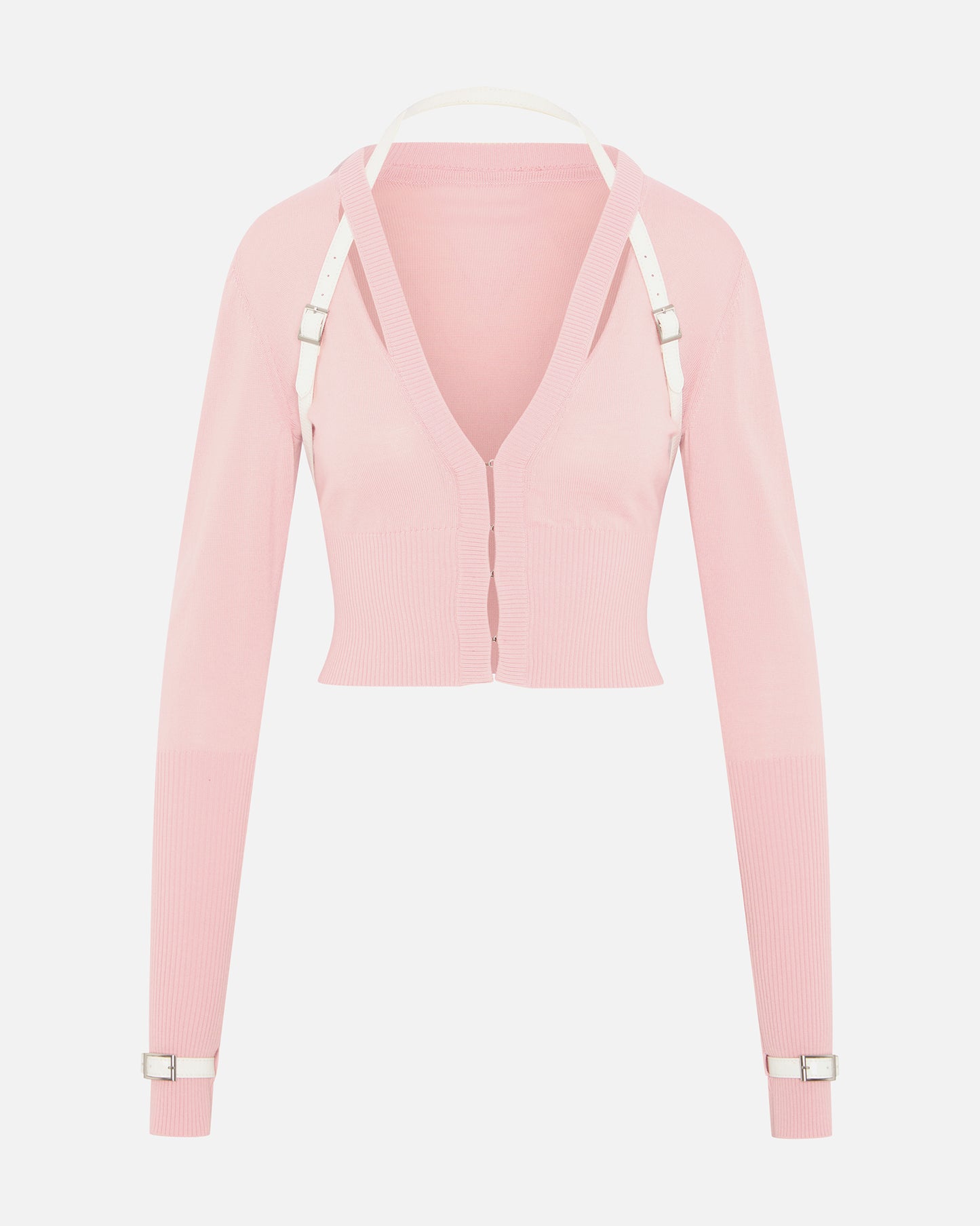 NOCTURNE KNIT CARDIGAN WITH PATENT LEATHER BELT BABY PINK
