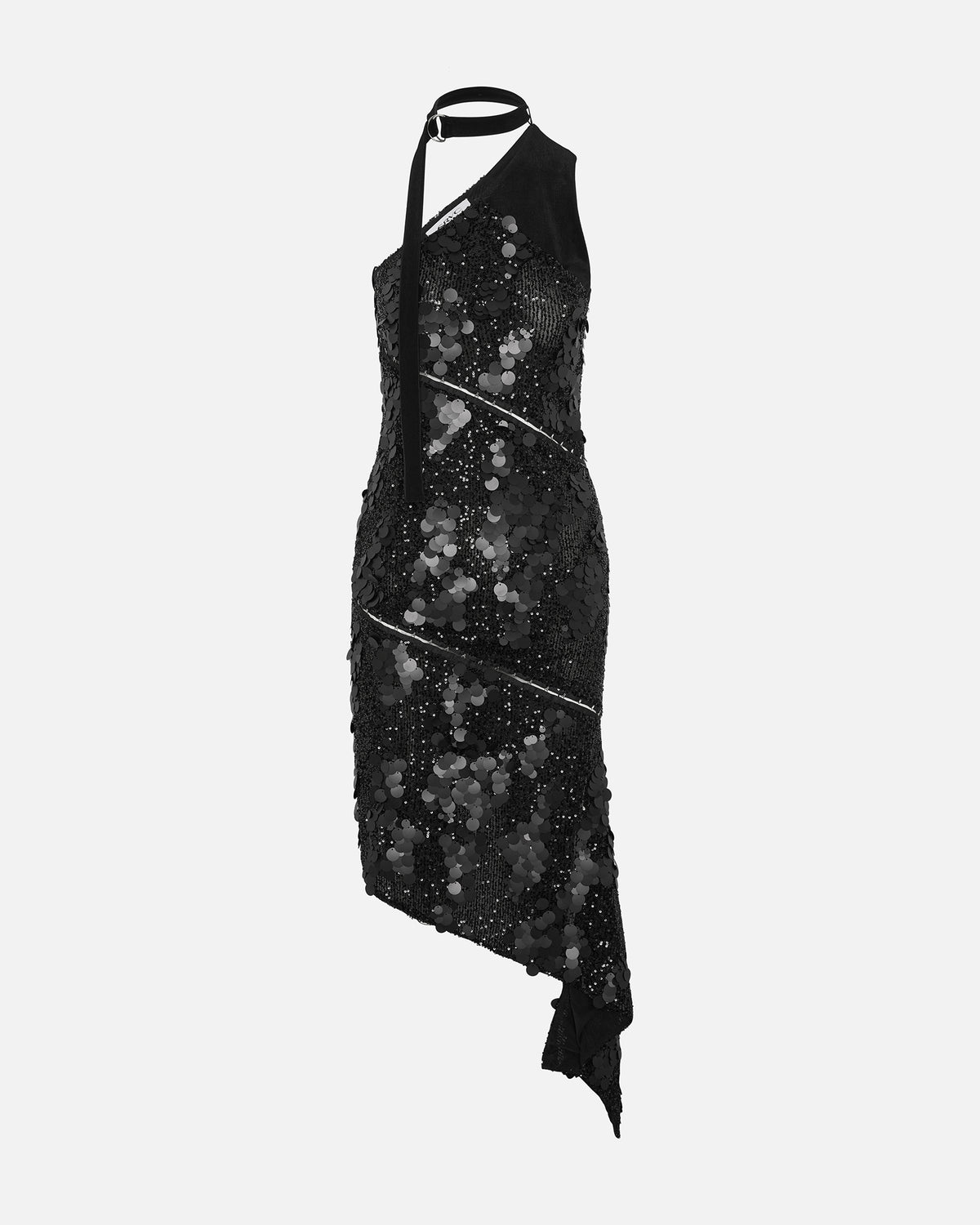 ASYMMETRIC SEQUIN DRESS BLACK