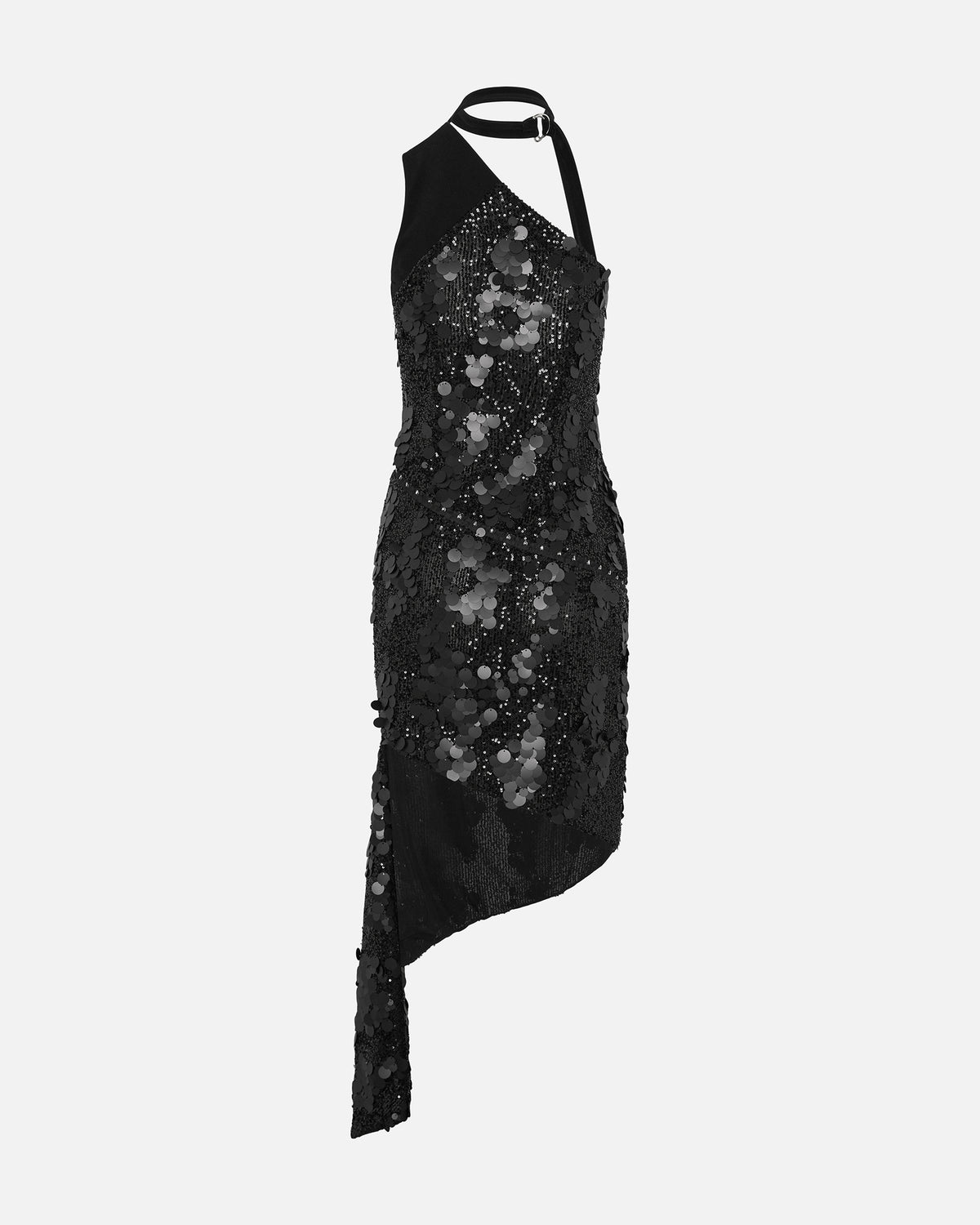 ASYMMETRIC SEQUIN DRESS BLACK