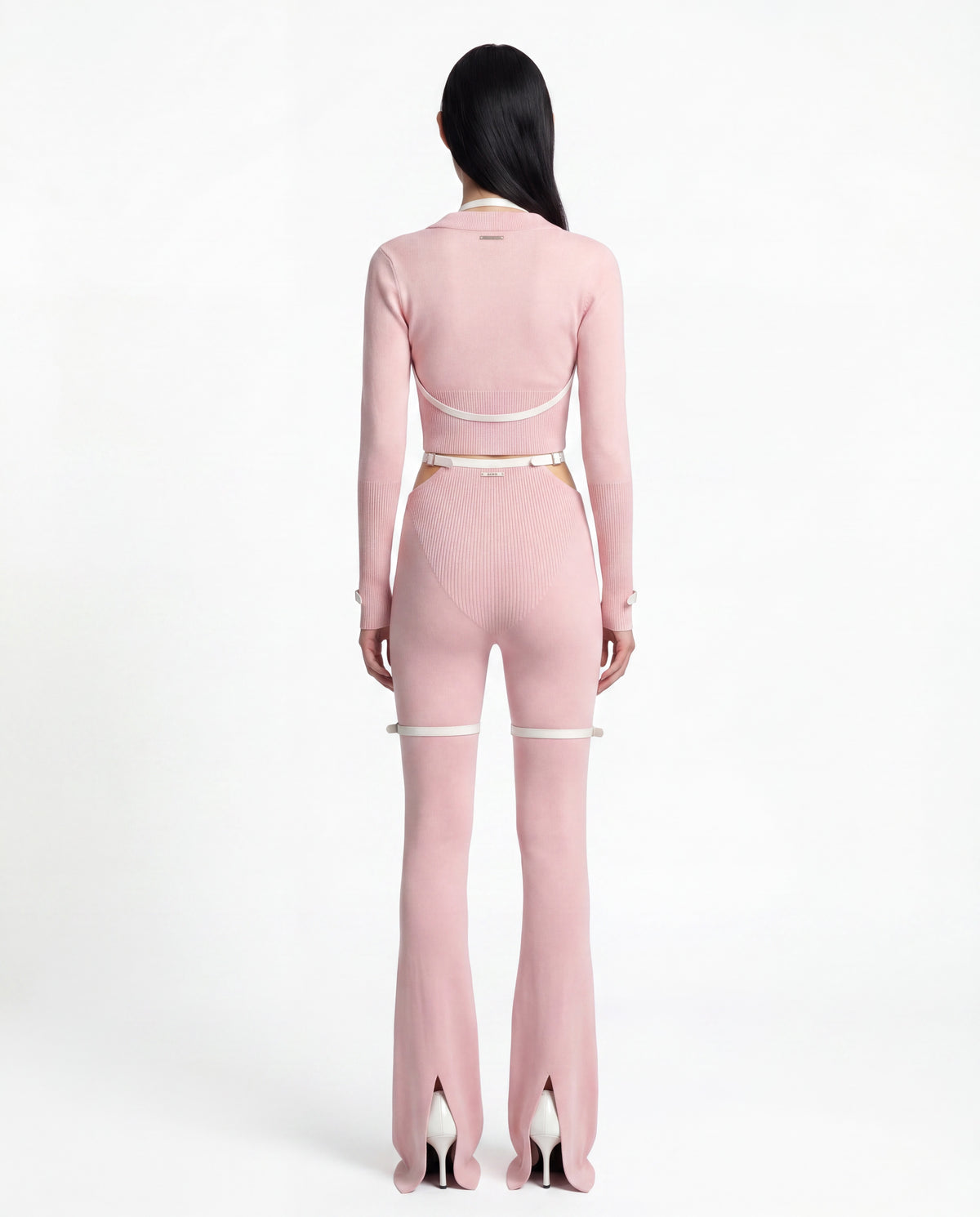 NOCTURNE KNIT CARDIGAN WITH PATENT LEATHER BELT BABY PINK