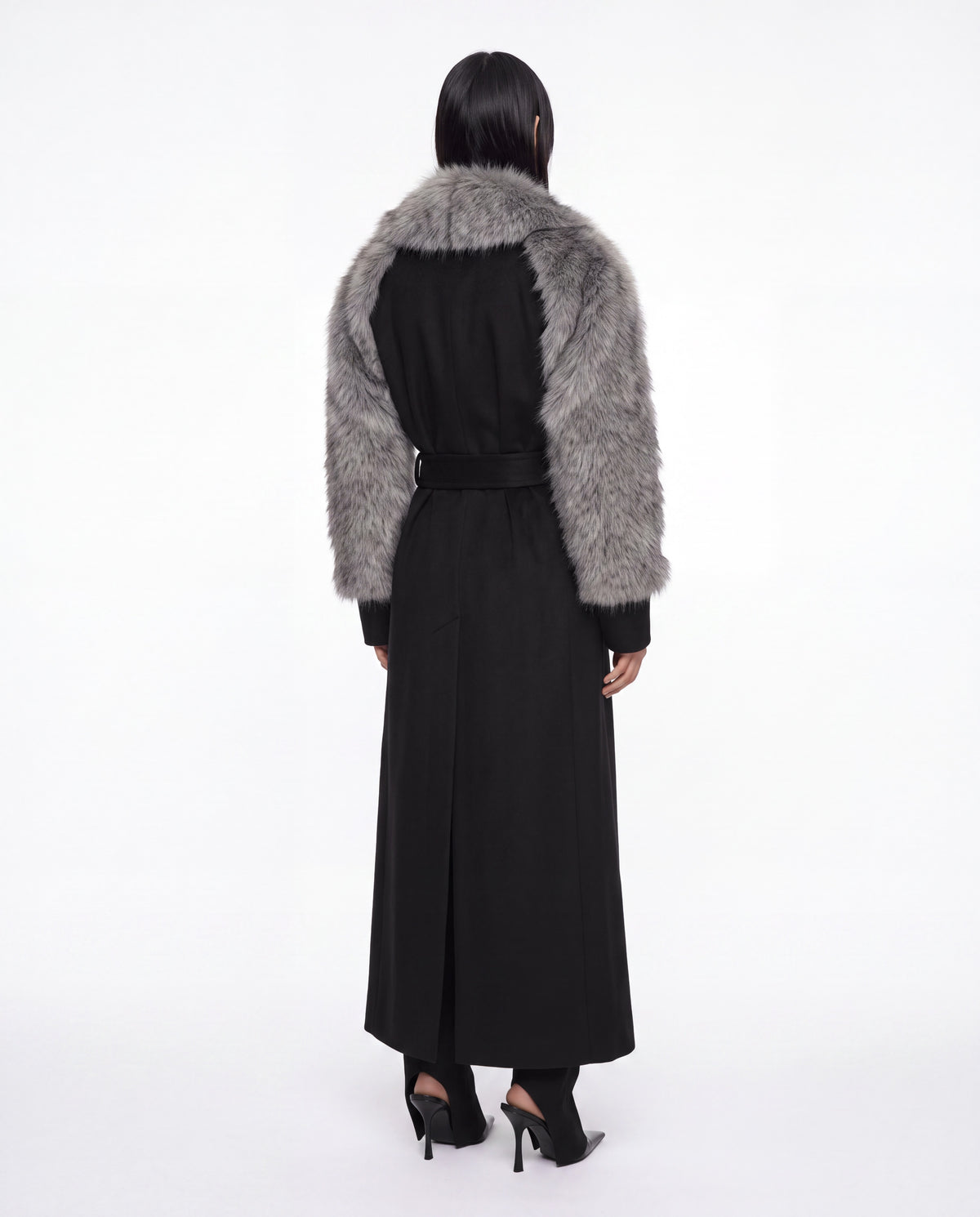RAVEN COAT WITH DETACHABLE FAUX FUR GREY/BLACK