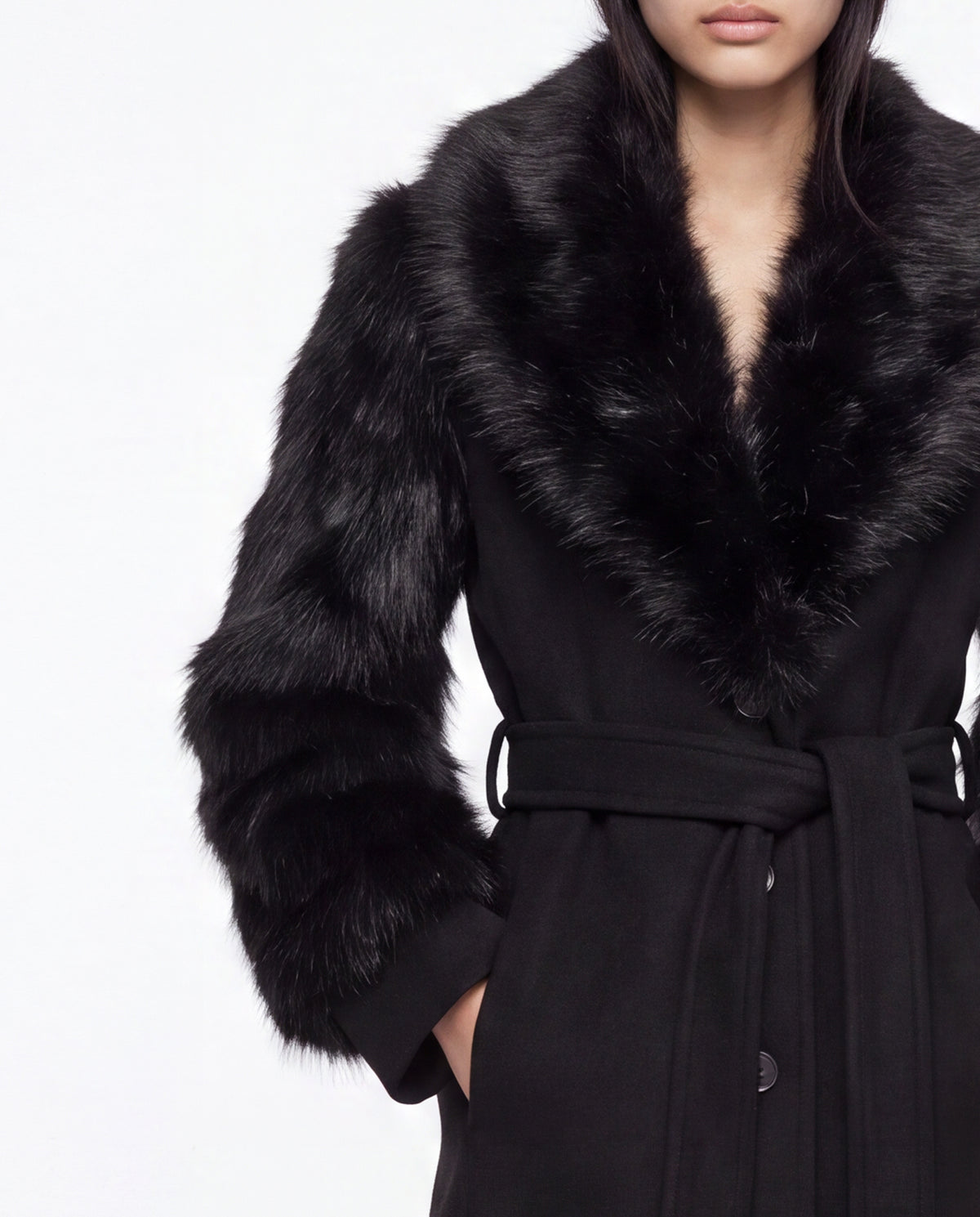 RAVEN COAT WITH DETACHABLE FAUX FUR BLACK