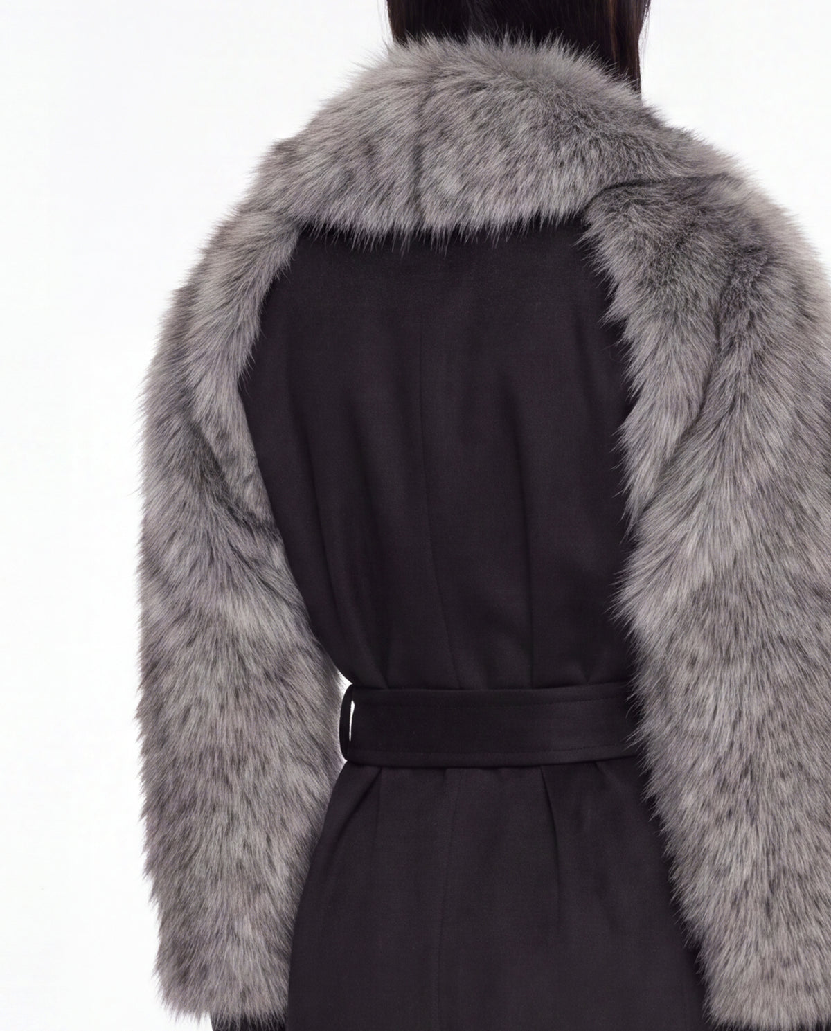 RAVEN COAT WITH DETACHABLE FAUX FUR GREY/BLACK