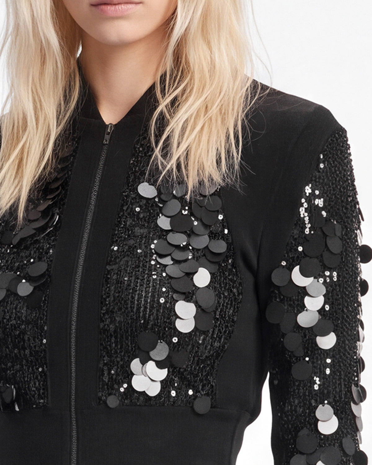 SEQUIN ZIPPED LONGSLEEVE BLACK