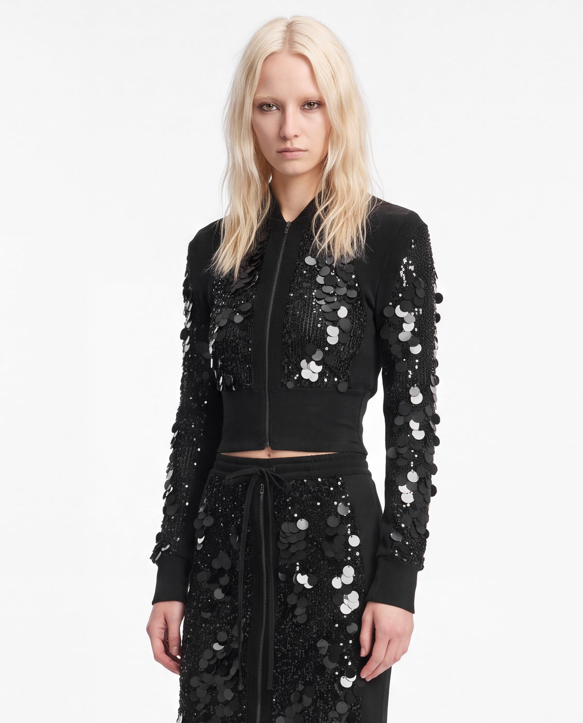 SEQUIN ZIPPED LONGSLEEVE BLACK