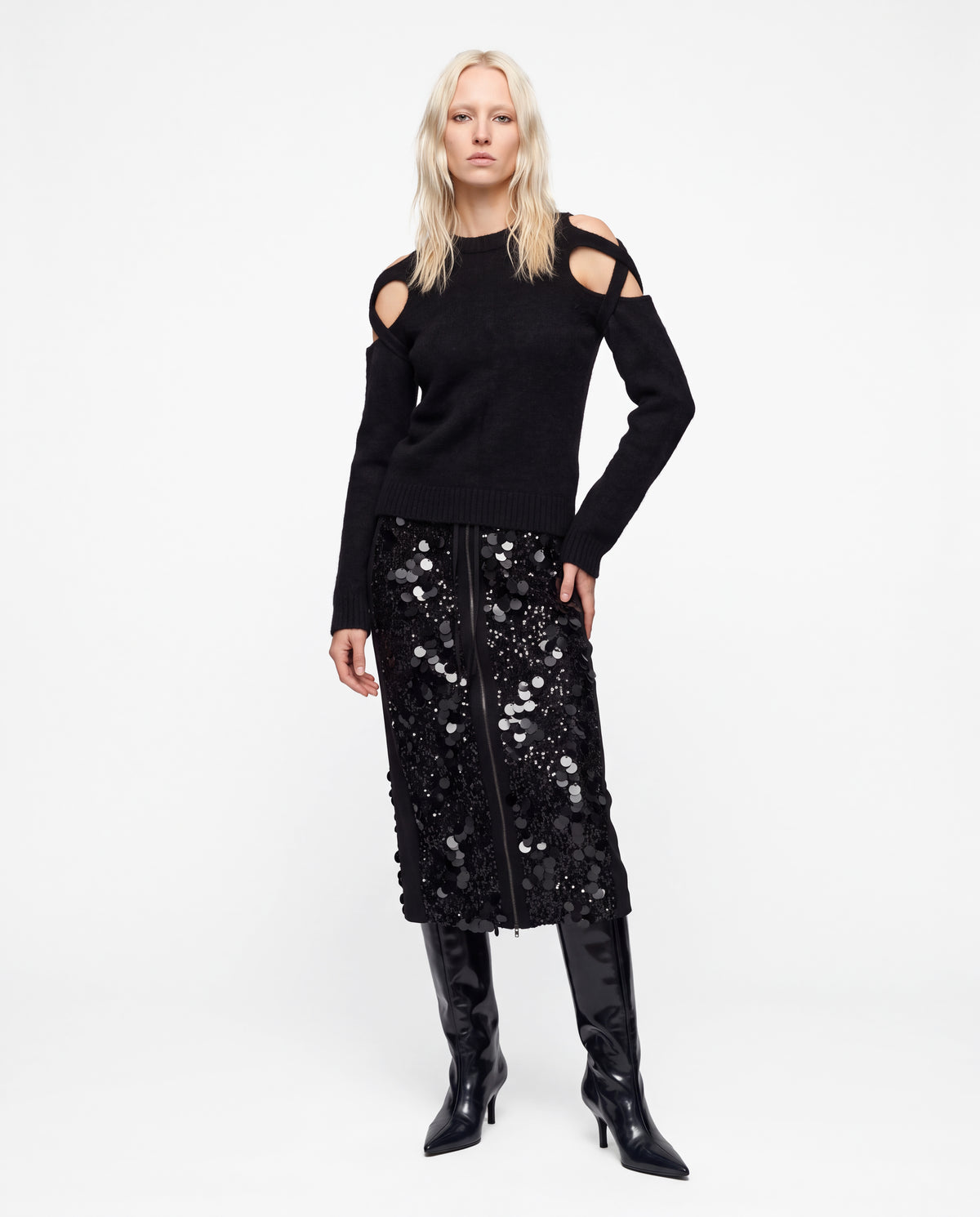 HYBRID SEQUIN SKIRT BLACK