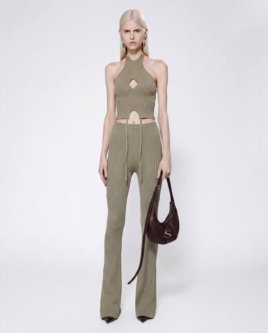 XL CABLE KNIT HALTERNECK TOP KHAKI