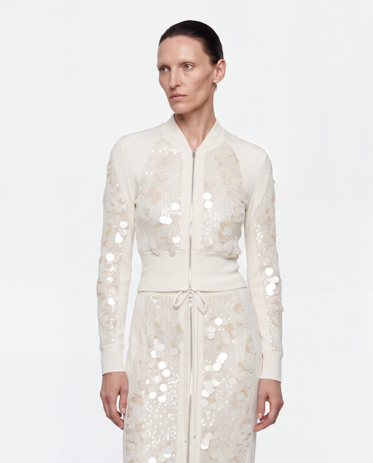 SEQUIN ZIPPED LONGSLEEVE IVORY