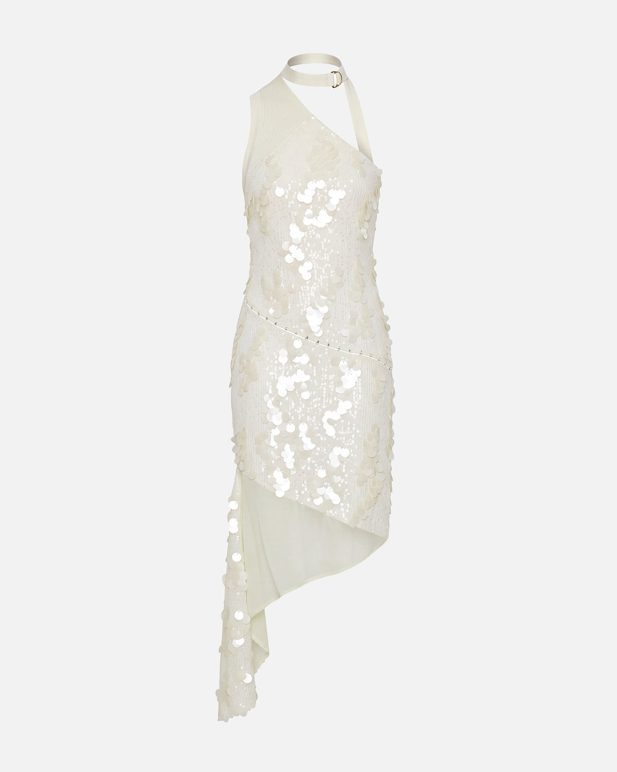 ASYMMETRIC SEQUIN DRESS IVORY