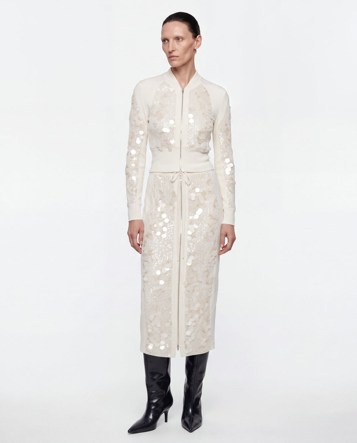 SEQUIN ZIPPED LONGSLEEVE IVORY