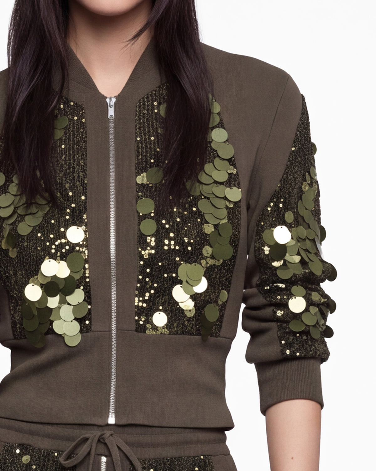 SEQUIN ZIPPED LONGSLEEVE MILITARY GREEN