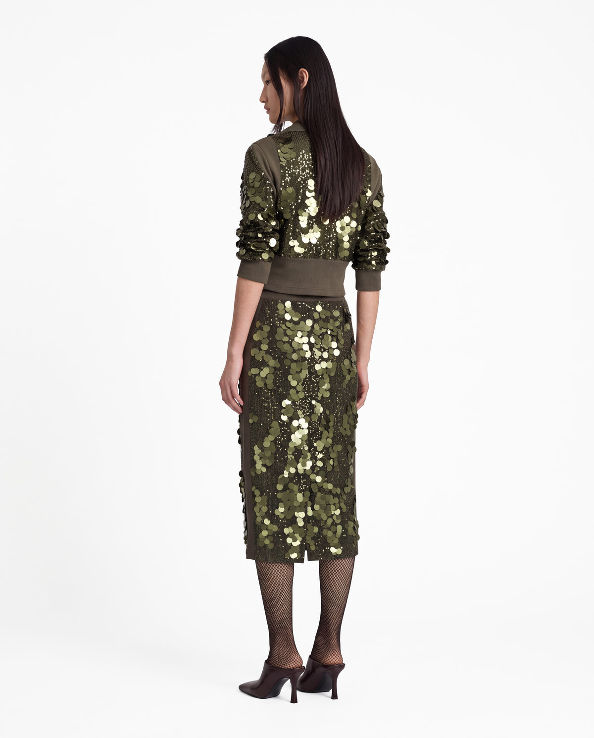 SEQUIN ZIPPED LONGSLEEVE MILITARY GREEN