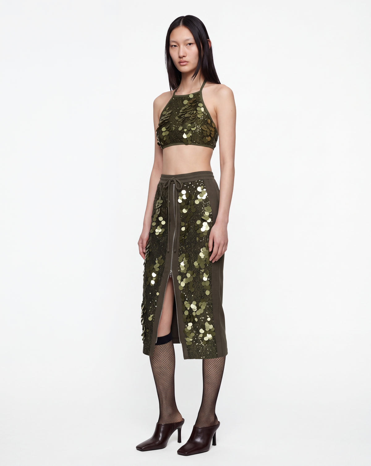 HYBRID SEQUIN SKIRT MILITARY GREEN