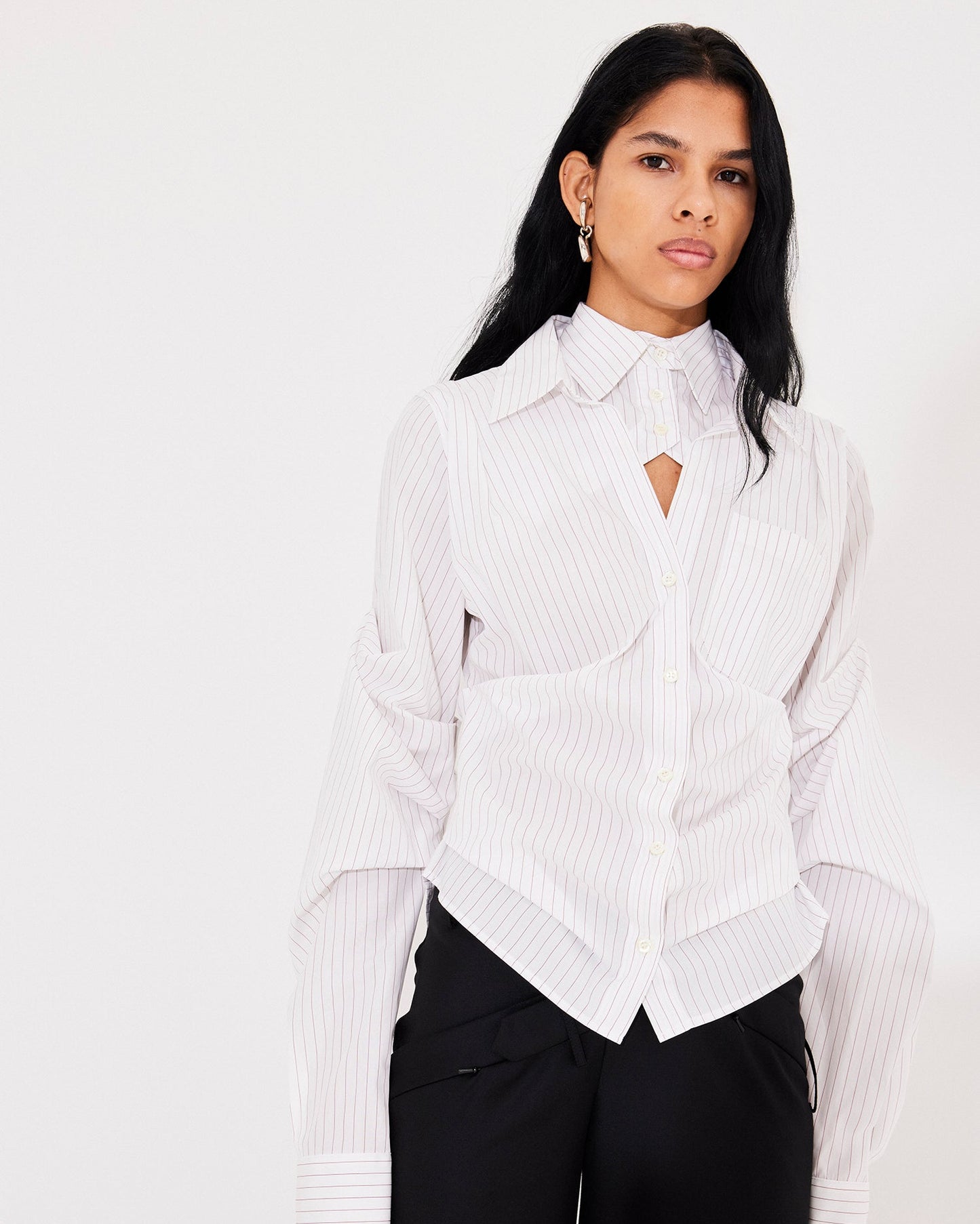 STRIPED BREAKFAST SHIRT WHITE-BORDEAUX PINSTRIPE