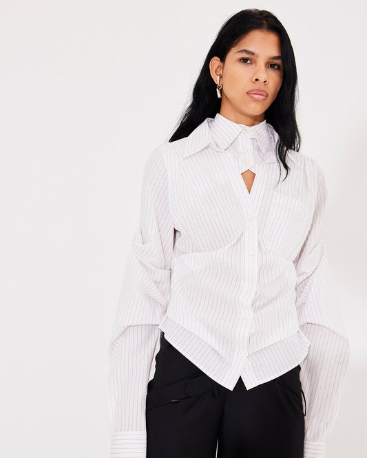 STRIPED BREAKFAST SHIRT WHITE-BORDEAUX PINSTRIPE