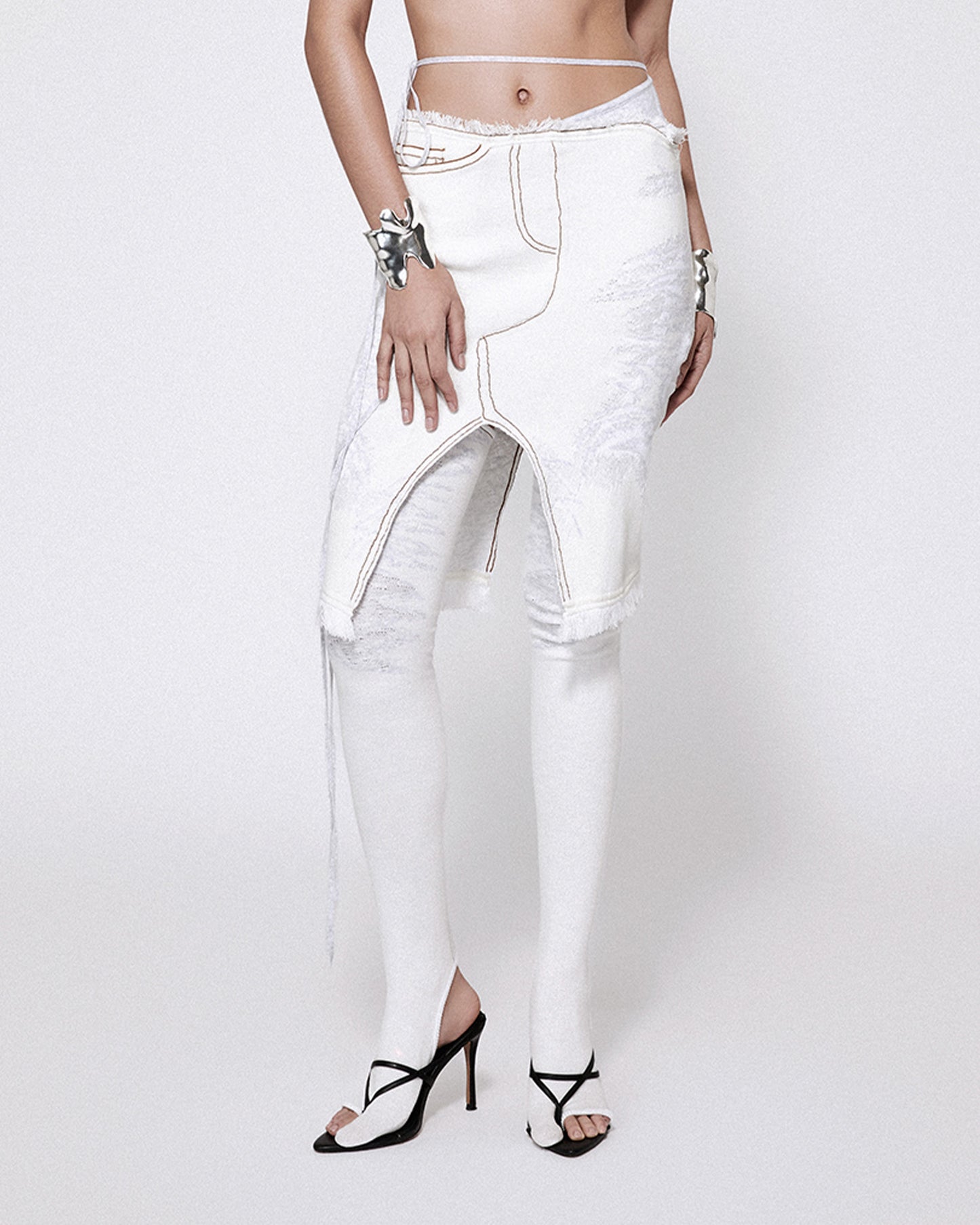 BIKINI KNIT SKIRT WHITE DENIM