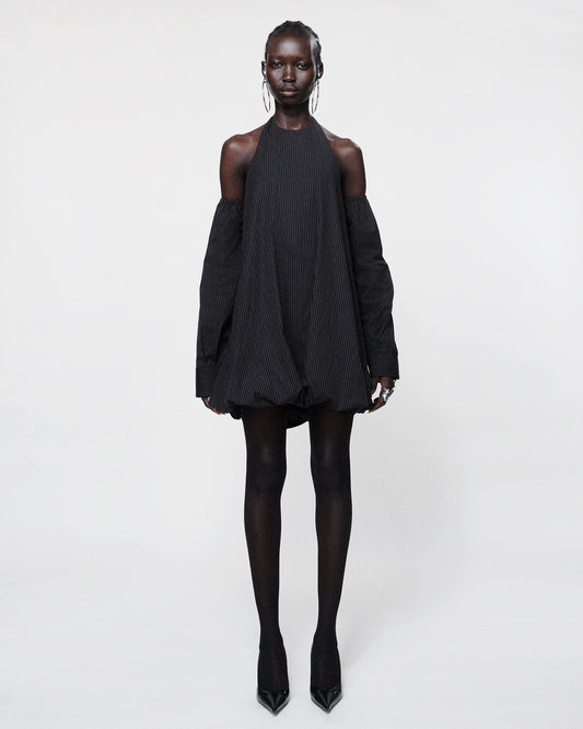 PUFFBALL DRESS BLACK PINSTRIPE