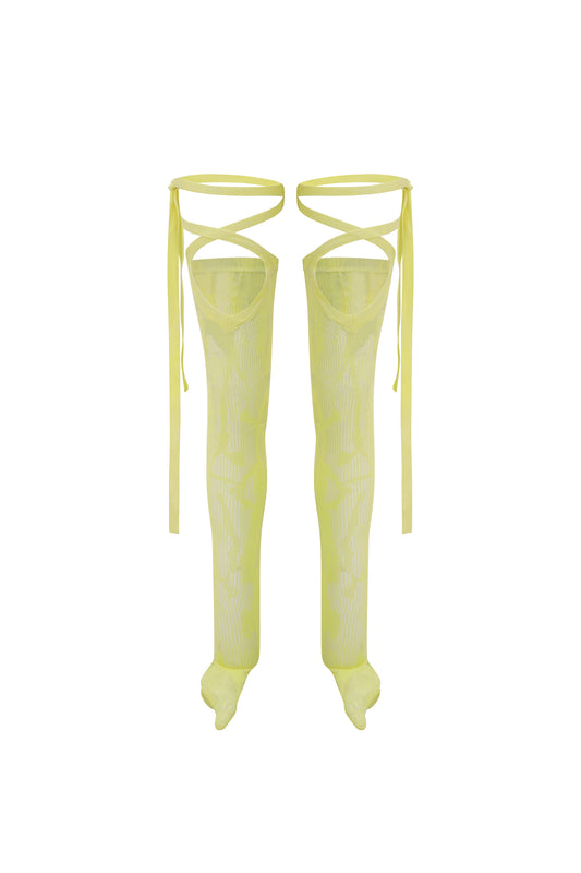 HEAT TECH TABI STOCKINGS YELLOW-WHITE