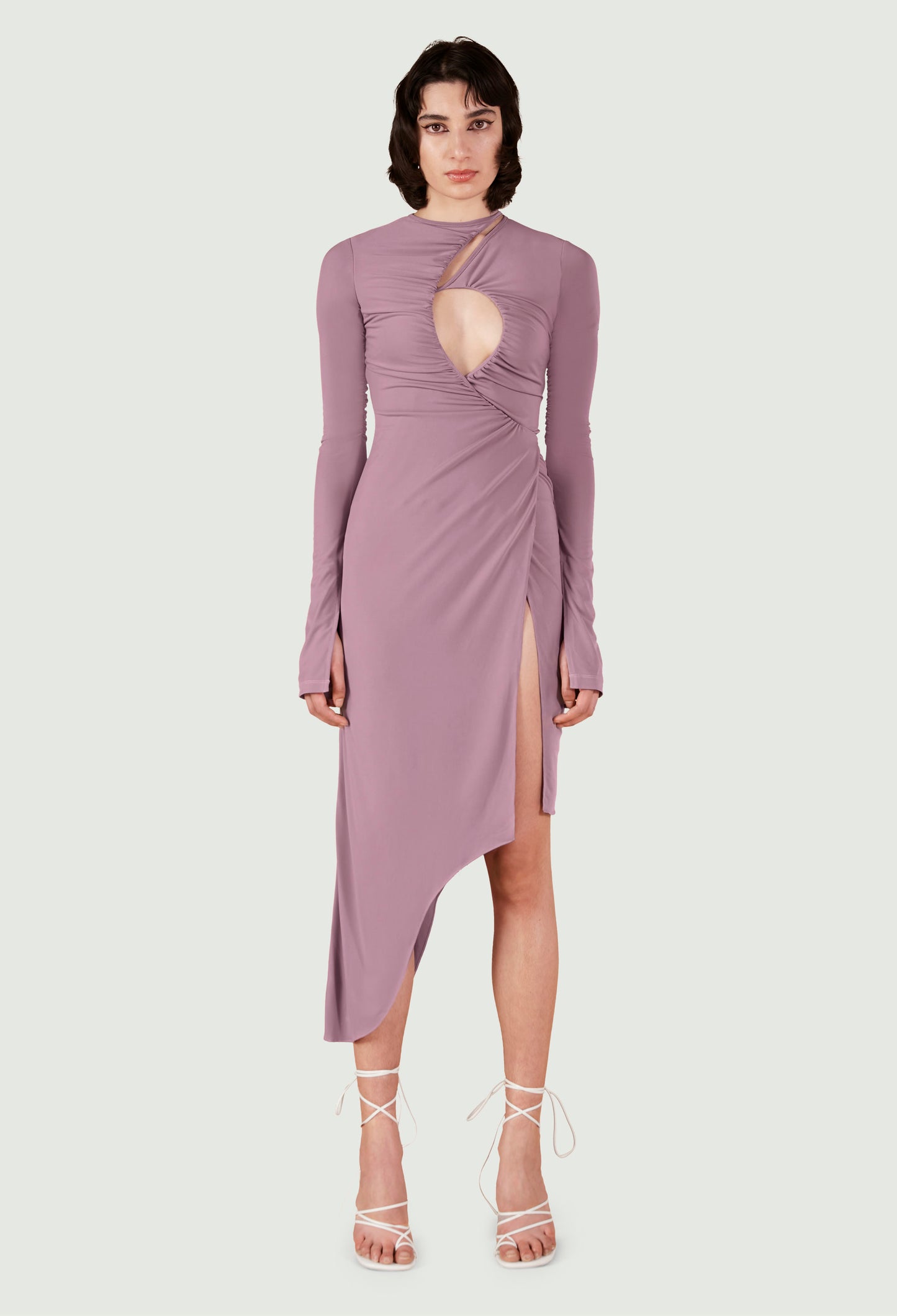 ASYMMETRIC GATHERED KEYHOLE DRESS LILAC
