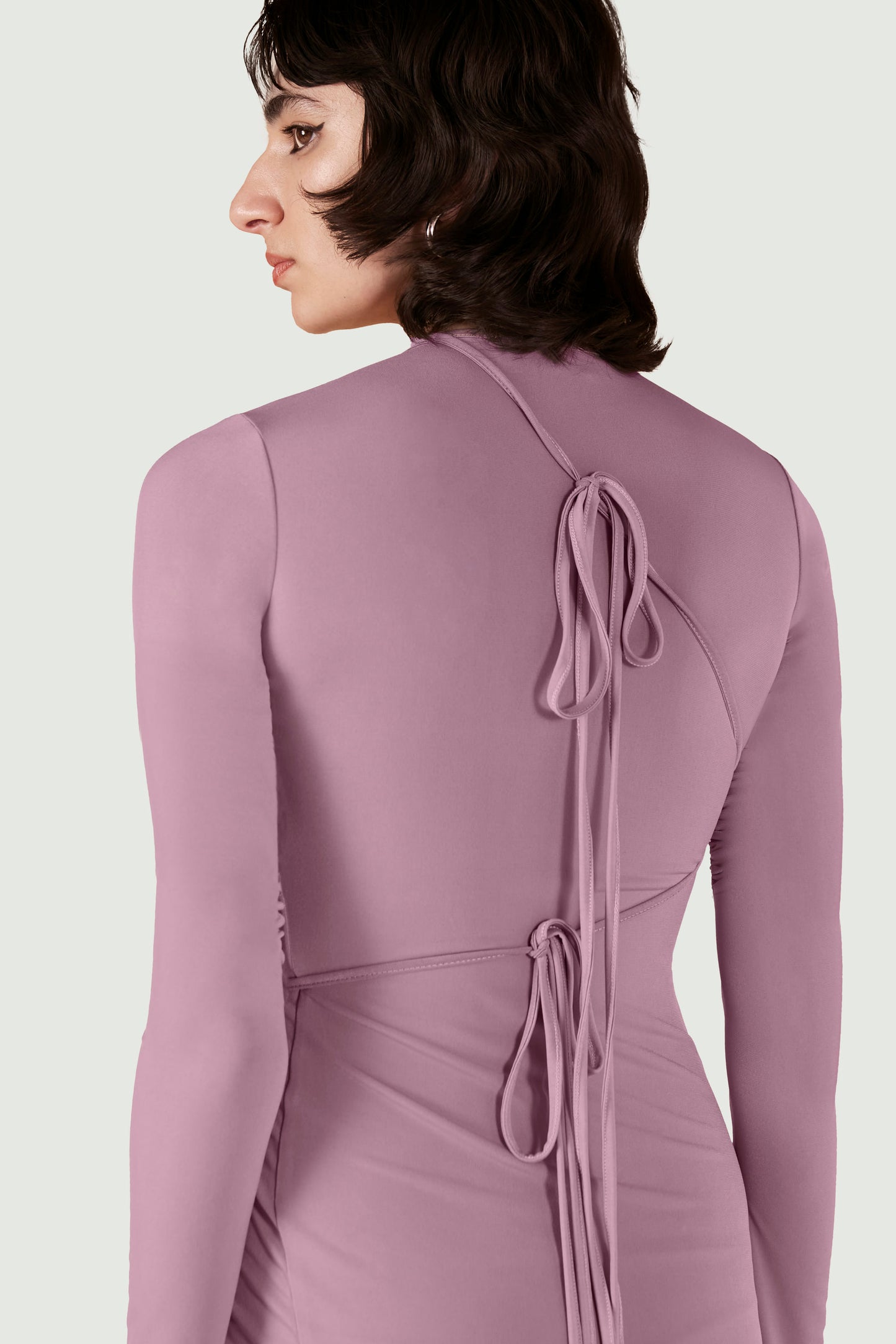 ASYMMETRIC GATHERED KEYHOLE DRESS LILAC